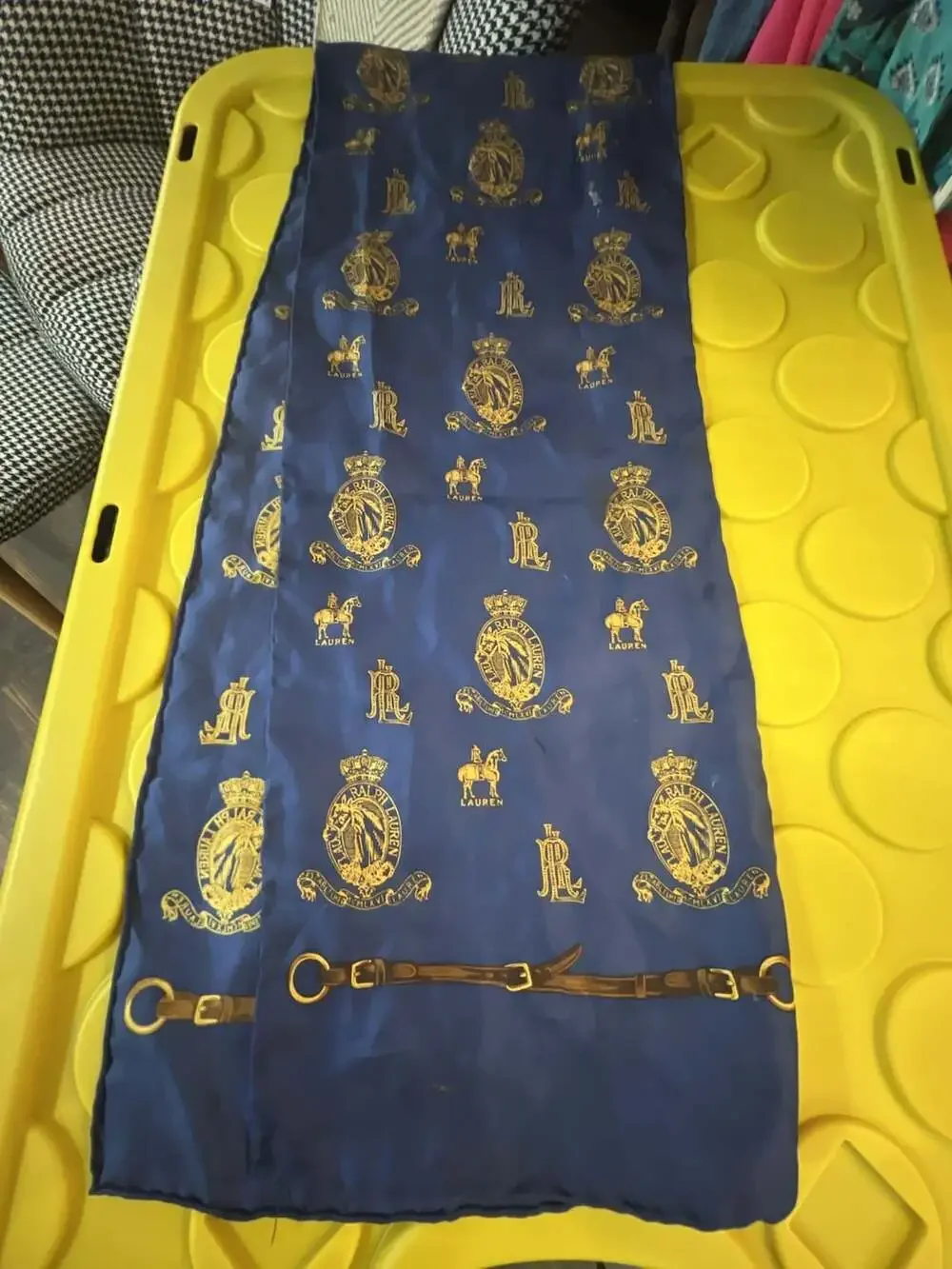 Lauren Ralph Lauren Royal Blue Crest and Equestrian Belt Print Scarf